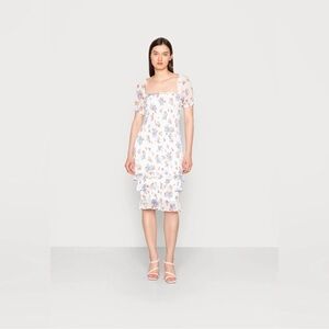 Abercrombie & Fitch Smocked Puff Sleeve Floral Midi Dress Size Medium White